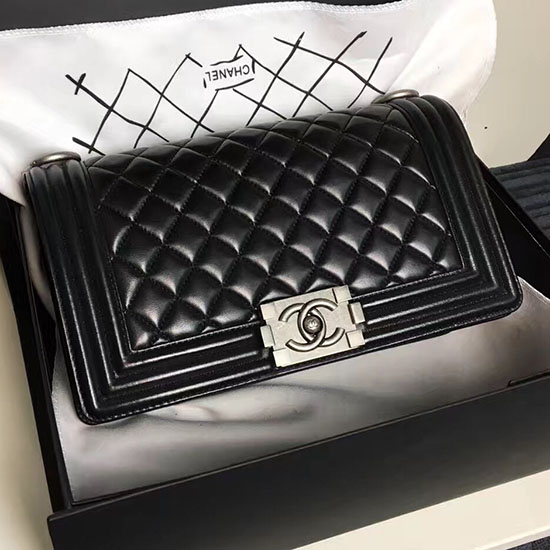 Chanel Medium Quilted Lambskin Boy Bag Black A13043