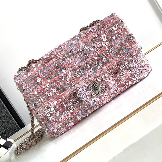 Chanel Sequins Small Flap Evening Bag Pink AS23