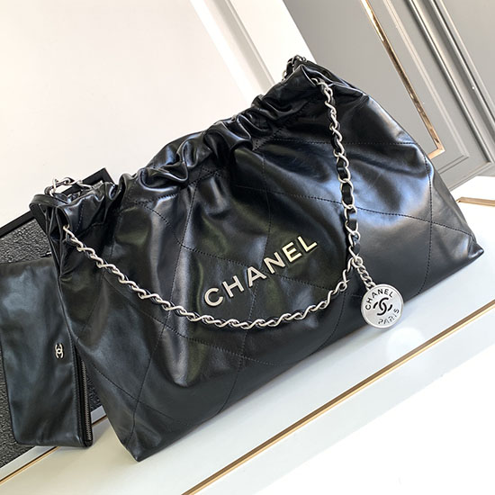 Chanel Shiny Calfskin 22 Handbag with Silver Hardware AS4486