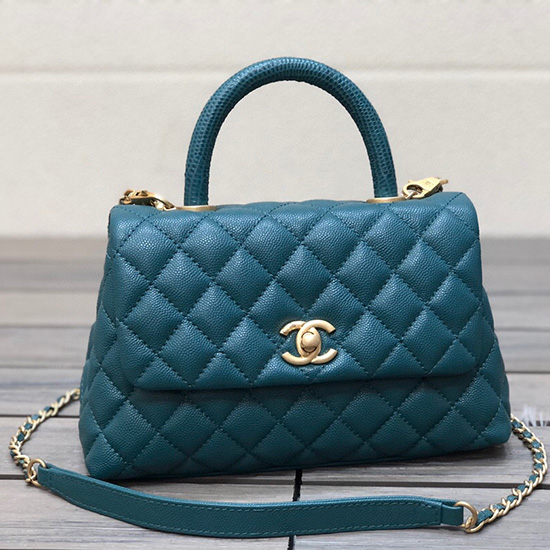 Chanel Small Flap Bag with Top Handle Green A92990