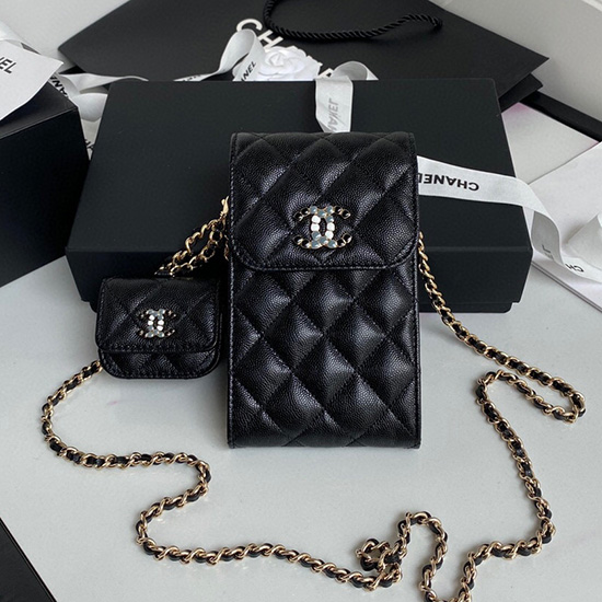 Chanel phone  airpods case with chain black AP2033