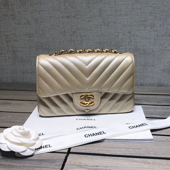 Classic Chanel Chevron Small Shoulder Bag Gold with Gold Hardware CF1116