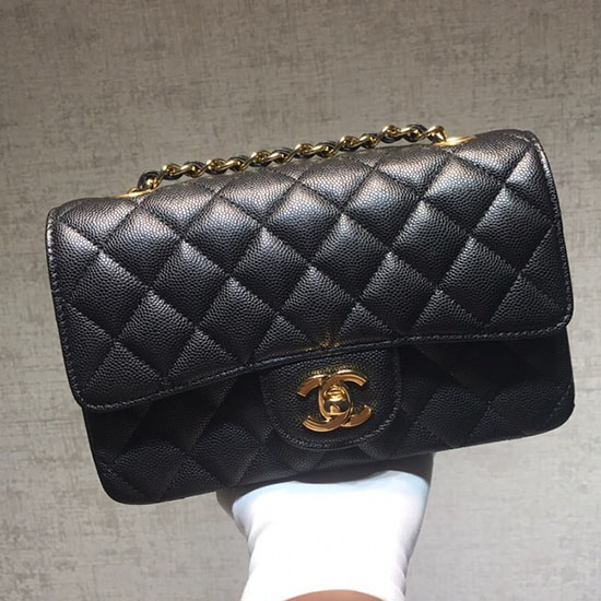 Classic Chanel Grained Calfskin Small Flap Bag Black with Gold Hardware CF1116