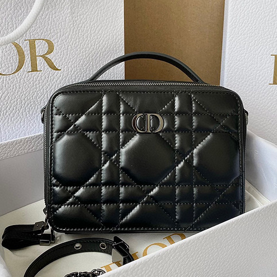 DIOR CARO BOX BAG WITH CHAIN Black D7301