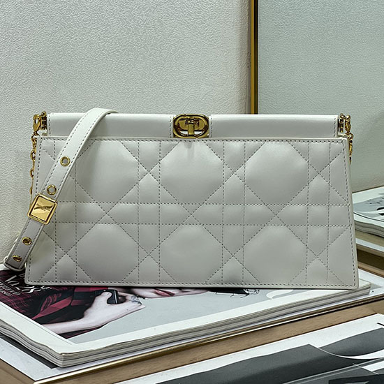 Dior Caro Colle Noire Clutch With Chain White D8803