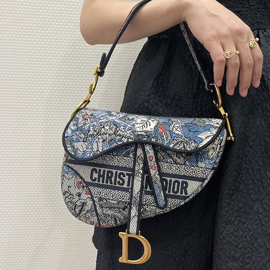 Dior Embroidered Canvas Saddle Bag Blue DB04151