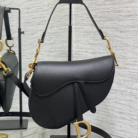 Dior Smooth Leather Saddle Bag Black with Gold M0455