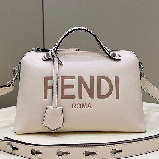 Fendi By The Way Medium Leather Boston Bag White F8286