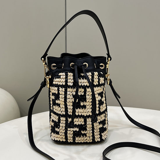 Fendi Mon Tresor Crochet Straw Mini Bag Black F8278