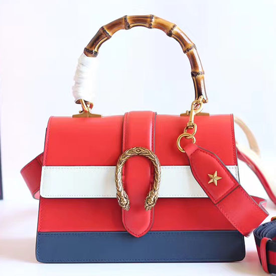 Gucci Dionysus Leather Top Handle Bag Red/White/Blue 448075