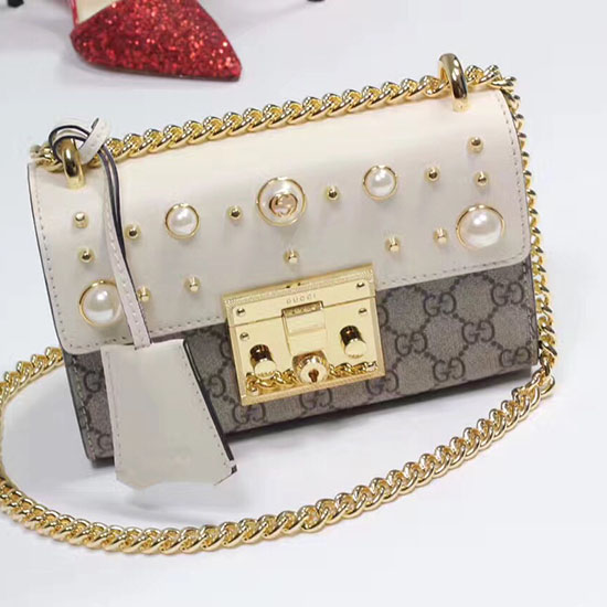 Gucci Padlock Studded GG Supreme Shoulder Bag White 432182