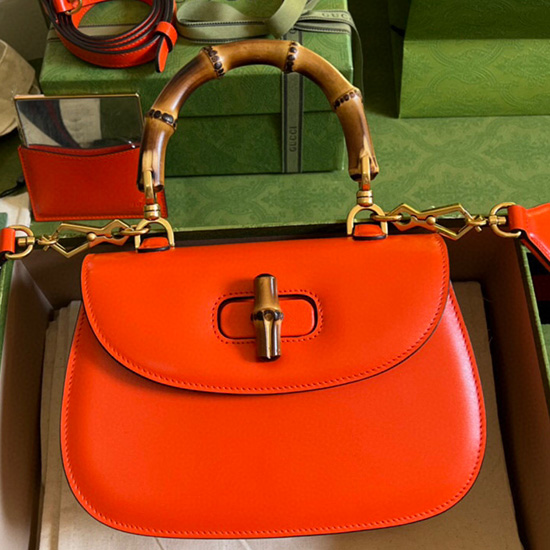 Gucci Small top handle bag with Bamboo Red 675797