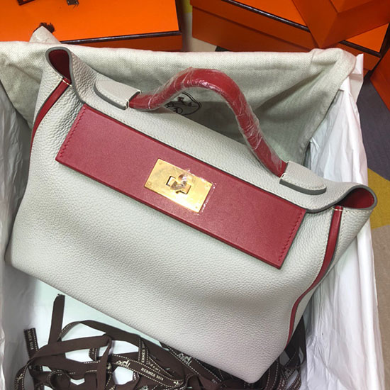 Hermes Kelly 24/24 Togo Leather Bag White with Gold Hardware H06131