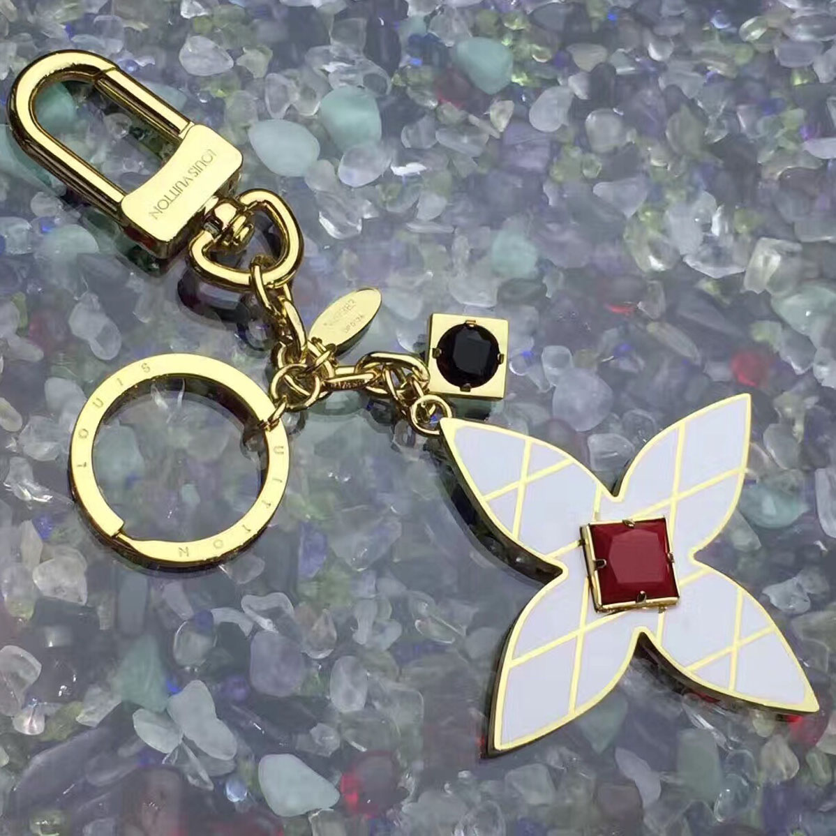 Louis Vuitton Malletage Flowers Bag Charm Key Holder Metal M67383