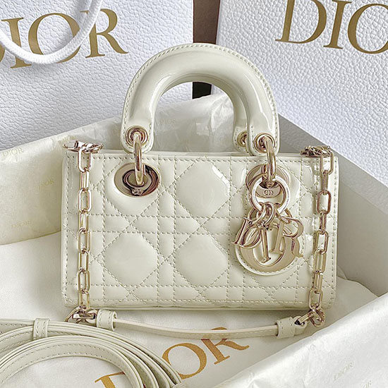 Mini LADY D-JOY Patent Leather BAG White DM3380