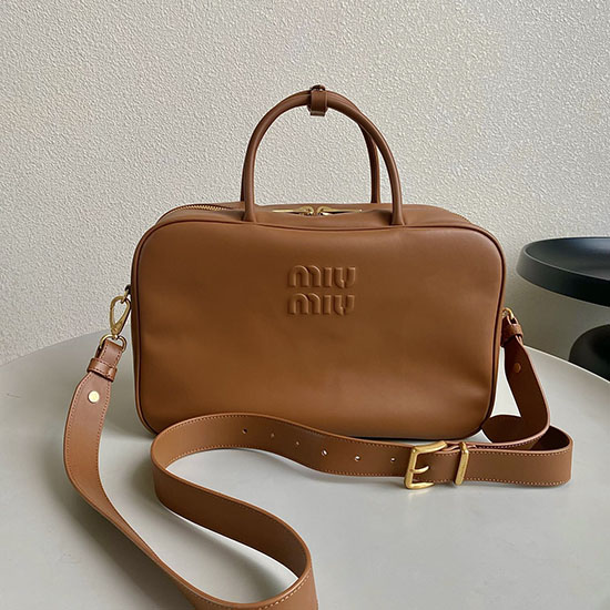 Miu Miu Leather top-handle bag with Strap Camel 5BB117