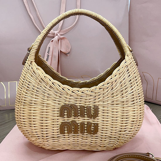 Miu Miu Wander wicker hobo bag 5BC125