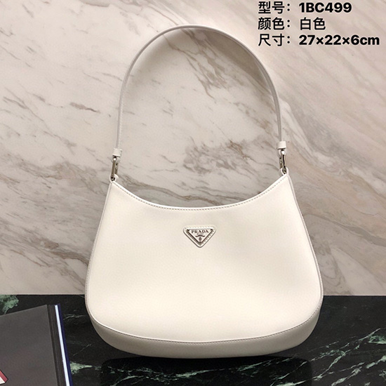 Prada Cleo Brushed Leather Shoulder Bag White 1BC499