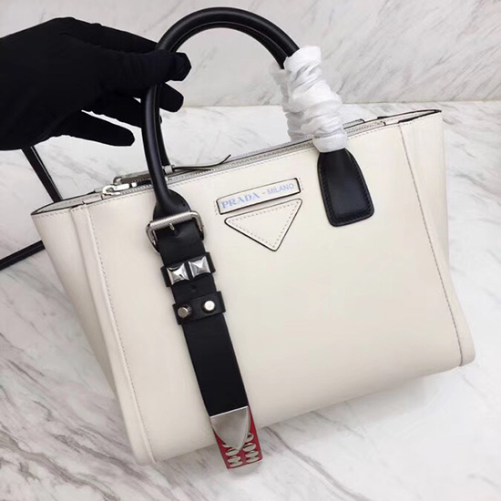 Prada Concept Leather Handbag White 1BA175