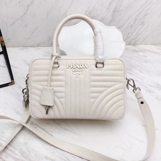 Prada Diagramme Leather Handbag White 1BB113