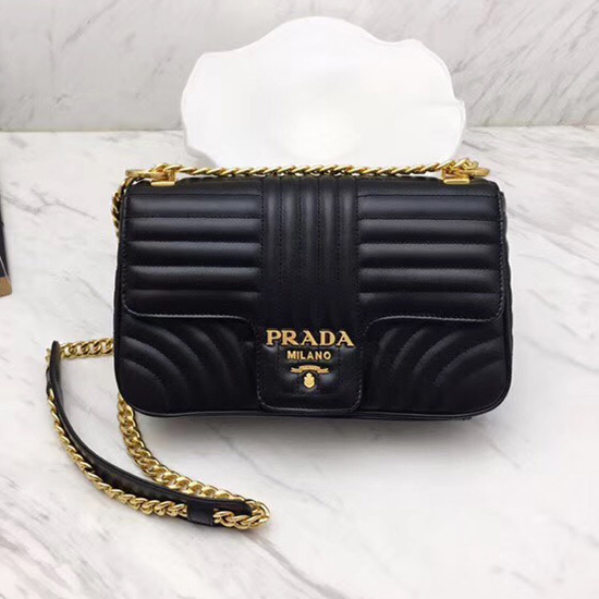 Prada Diagramme Leather Shoulder Bag Black 1BD108