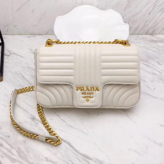 Prada Diagramme Leather Shoulder Bag White 1BD108