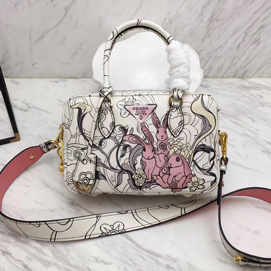 Prada Diagramme Printed Leather Handbag 1BB113