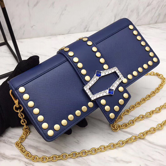 Prada Leather Shoulder Bag Blue 1BF078