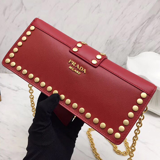 Prada Leather Shoulder Bag Red 1BF078