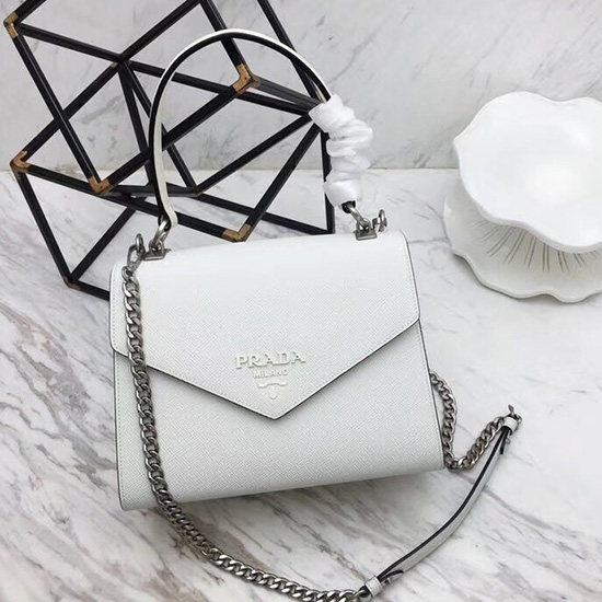 Prada Monochrome Saffiano Leather Bag White 1BA126