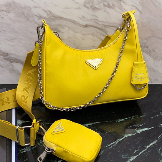 Prada Nylon Hobo Bag Yellow 1BH204