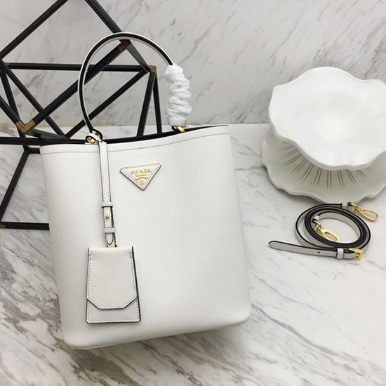 Prada Saffiano Leather Double Medium Bag White 1BA212