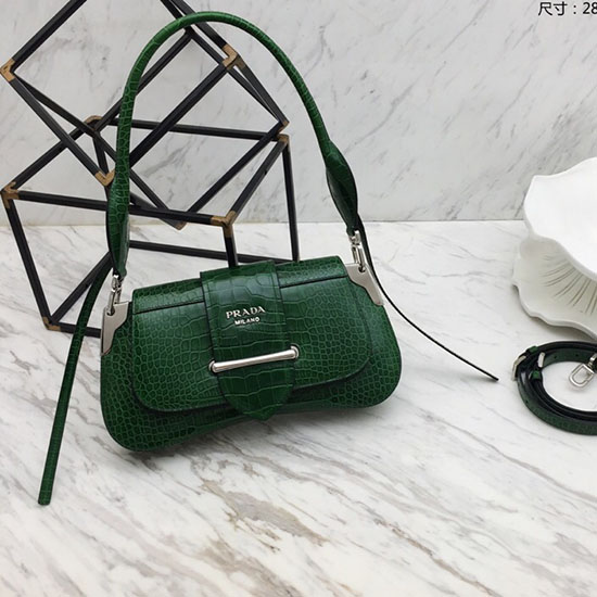 Prada Sidonie Croco Shoulder Bag Green 1BD168