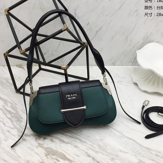 Prada Sidonie Leather Shoulder Bag Green and Black 1BD168