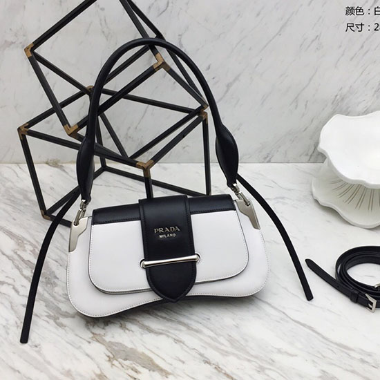 Prada Sidonie Leather Shoulder Bag White and Black 1BD168