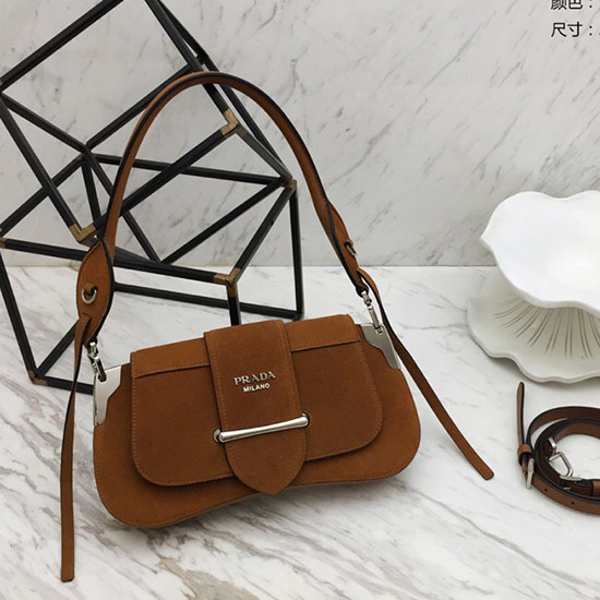 Prada Sidonie Suede Shoulder Bag Brown 1BD168