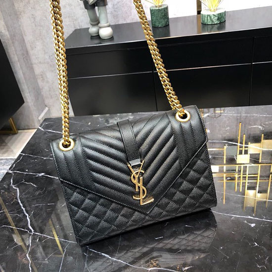 Saint Laurent Black Envelope Medium Bag with Gold Hardware 487206