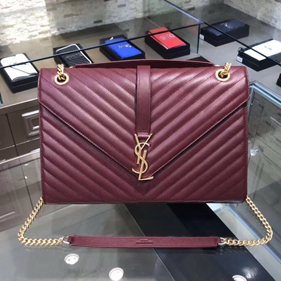 Saint Laurent Large Grained Matelasse Shoulder Bag Burgundy 396910