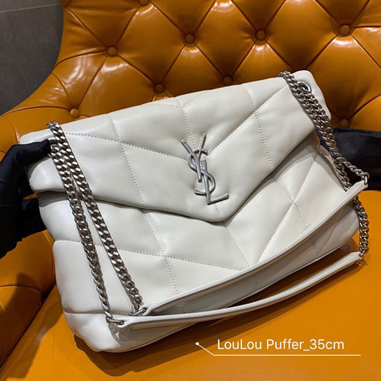 Saint Laurent Loulou Puffer Medium Bag White 577475