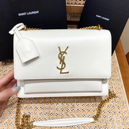 Saint Laurent Medium Sunset Bag White with Gold 442906