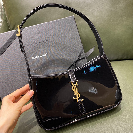 Saint Laurent Patent Leather Hobo Bag Black 657228