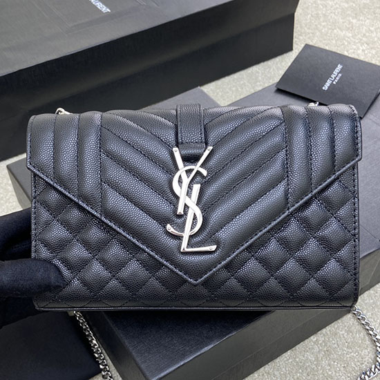 Saint Laurent Small Envelope Shoulder Bag Black with Silver 526286