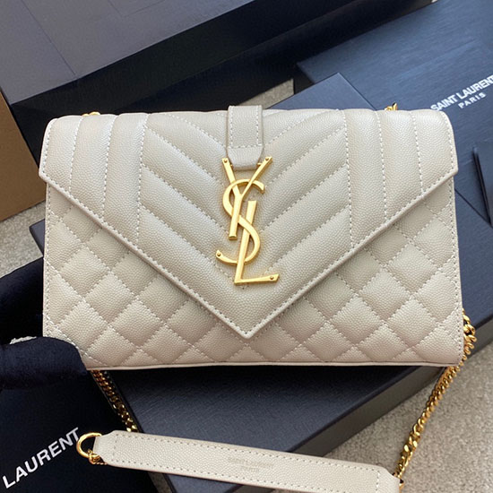 Saint Laurent Small Envelope Shoulder Bag White 526286