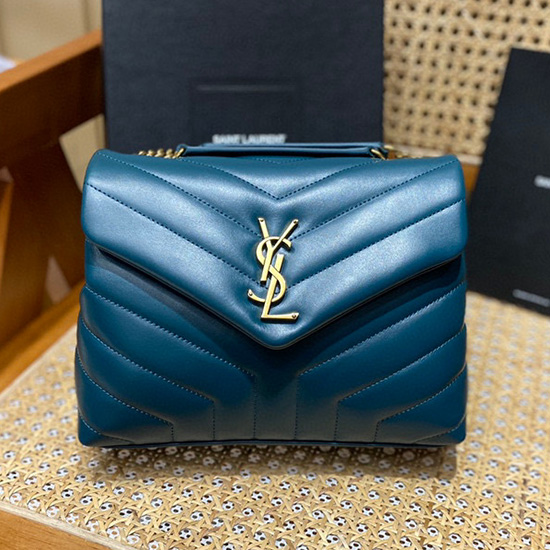 Saint Laurent Small Leather Loulou Chain Bag Blue 494699