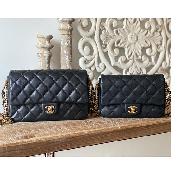 Small Chanel Grained Calfskin Flap Bag Black AS3757