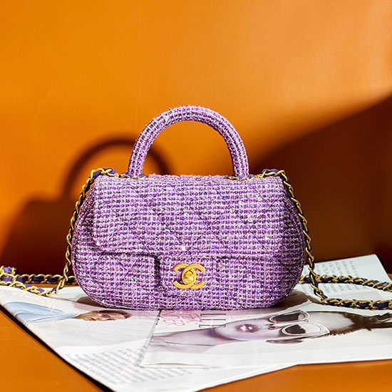 Small Chanel Tweed Bag with Top Handle Purple AS4573