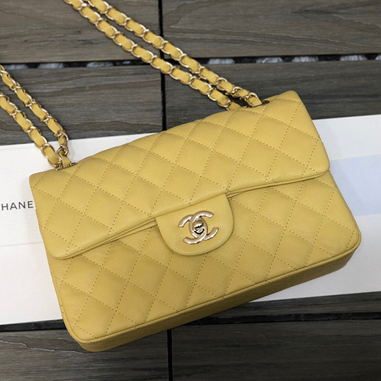 Small Classic Chanel Flap Bag Yellow A01117