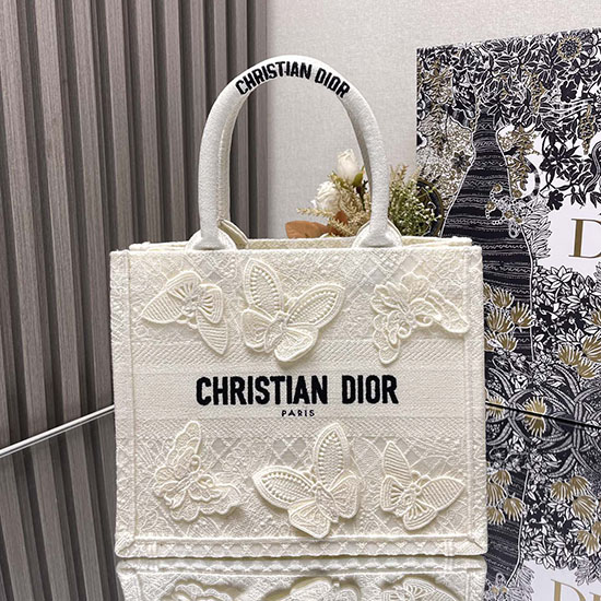 Small Dior Book Tote White Butterfly S1286