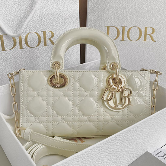 Small LADY Patent D-JOY BAG White D3380