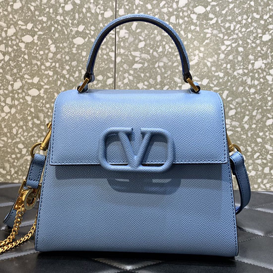 Small Vsling Grainy Calfskin Handbag Blue V2727